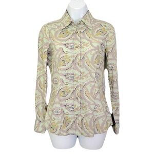 Etro Mint Green Paisley Button Down Long Sleeve Shirt, Size 38